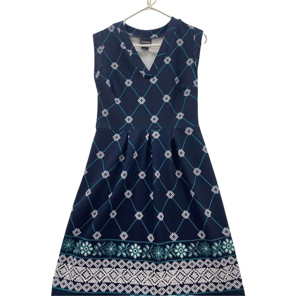 Enfocus Studio Womens Size 8 Blue Print Sleeveless Midi Pullover V Neck Dress - Picture 8 of 10